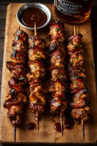 Bacon Bourbon BBQ Chicken Kebabs