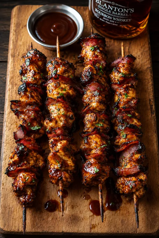 Bacon Bourbon BBQ Chicken Kebabs