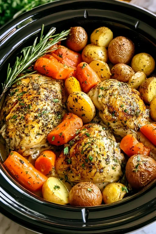 Crockpot Garlic Herb Chicken & Veggies