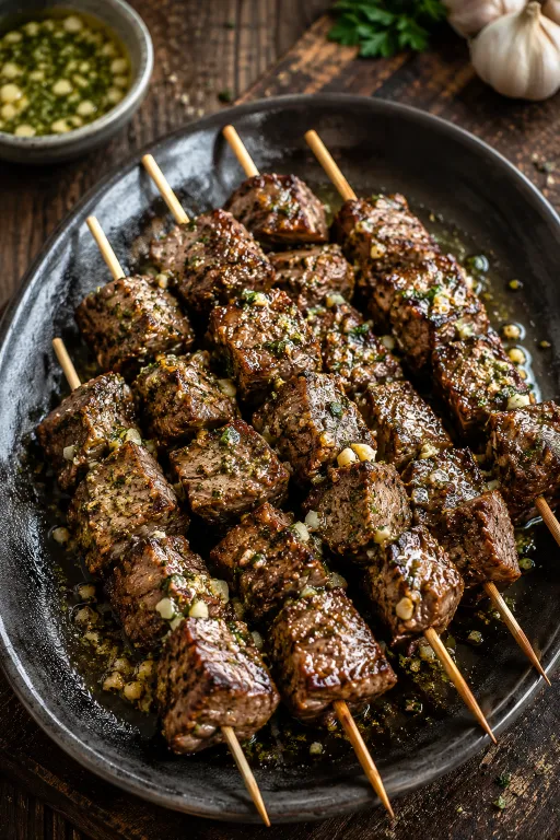 Garlic Butter Steak Bites Skewers