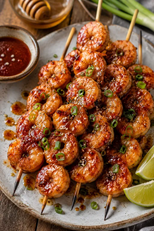 Honey Gochujang Shrimp Skewers