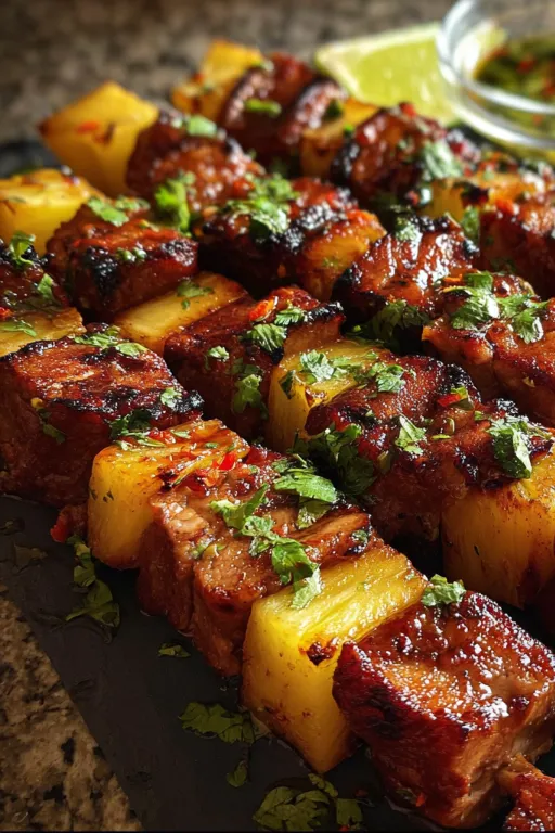 Pineapple BBQ Pork Skewers