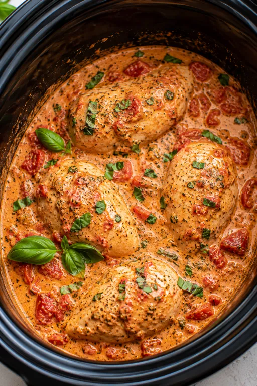 Slow Cooker Creamy Tomato Basil Chicken