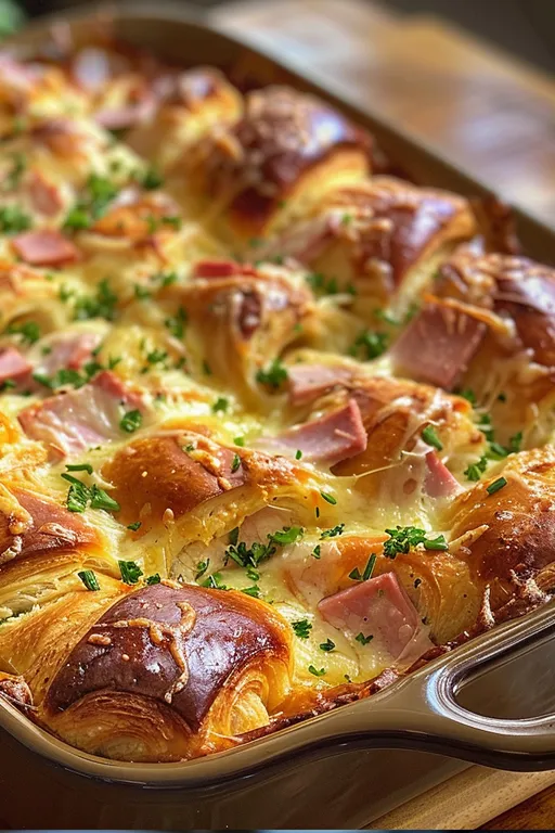 Baked Ham and Cheese Croissant Bake