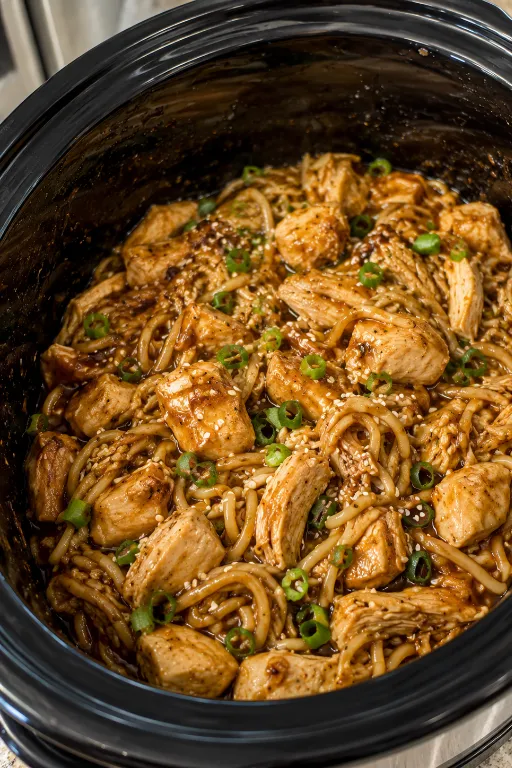 Crockpot Honey Garlic Chicken Noodles