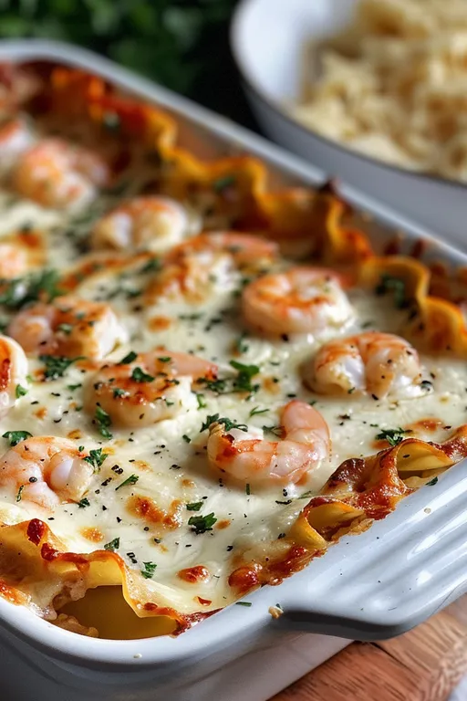 Shrimp Lasagna with White Sauce and Cheese